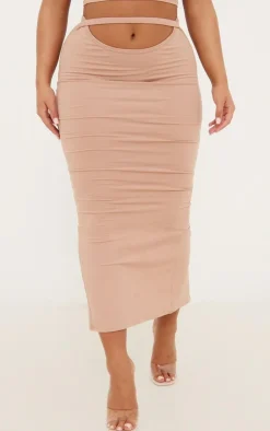 New PrettyLittleThing Shape Sculpted Cut Out Midi Skirt Deep Rose