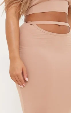 New PrettyLittleThing Shape Sculpted Cut Out Midi Skirt Deep Rose
