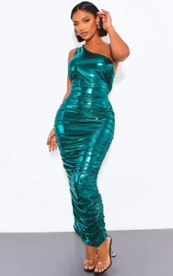 Shape Metallic Ruched One Shoulder Maxi Dress-PrettyLittleThing Outlet