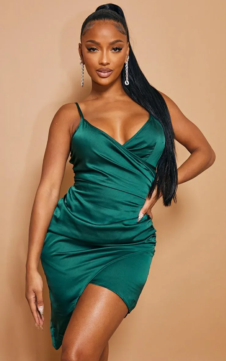 Shape Satin Wrap Dress-PrettyLittleThing Online