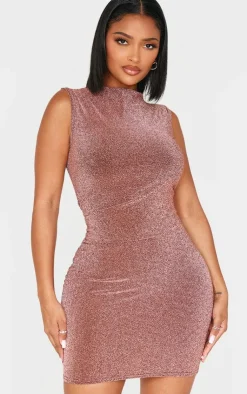 Shape Glitter Lurex High Neck Ruched Side Mini Dress-PrettyLittleThing Outlet