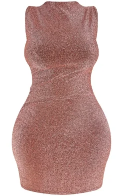 Shape Glitter Lurex High Neck Ruched Side Mini Dress-PrettyLittleThing Outlet