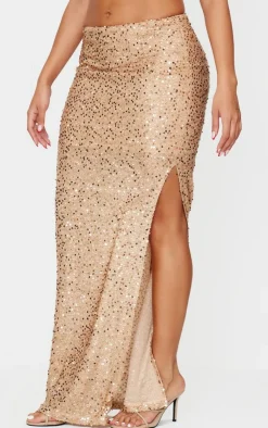 Sale PrettyLittleThing Shape Sequin Maxi Skirt Gold