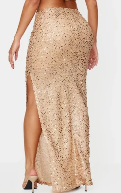 Sale PrettyLittleThing Shape Sequin Maxi Skirt Gold