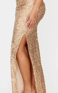 Sale PrettyLittleThing Shape Sequin Maxi Skirt Gold