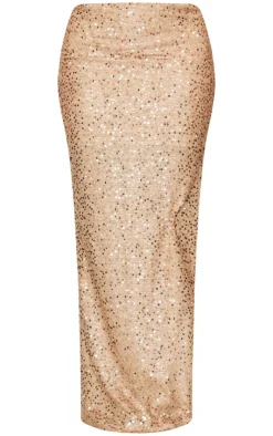Sale PrettyLittleThing Shape Sequin Maxi Skirt Gold