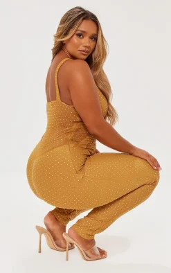 Shape Gold Sequin Mesh Panel Detail Underwire Jumpsuit