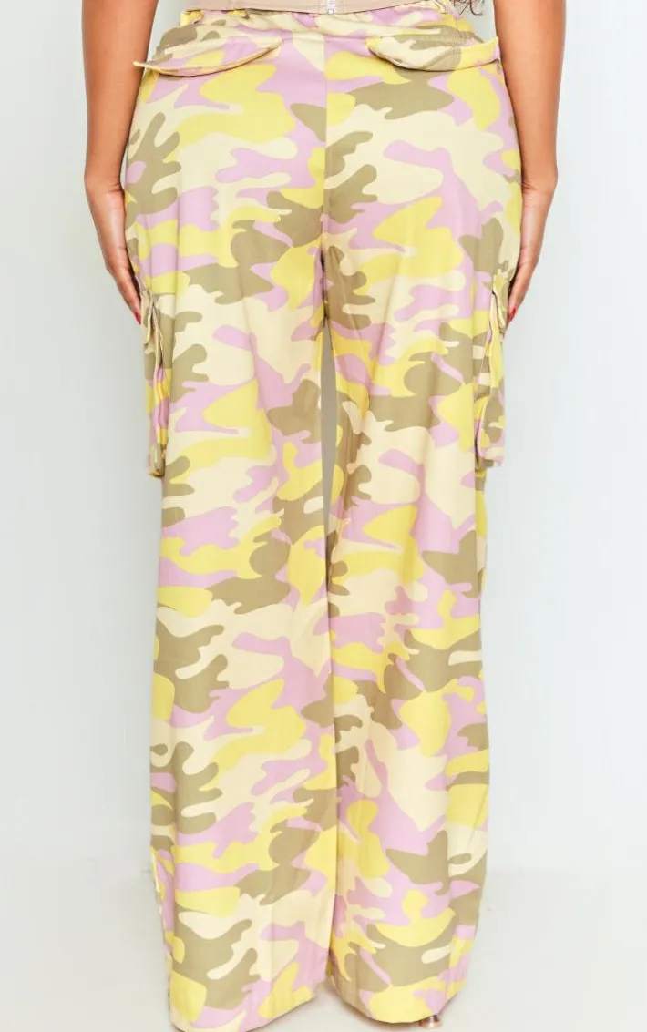 Shape Green Abstract Camo Print Pocket Detail Wide Leg Cargo Pants