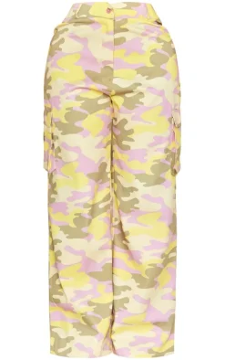 Shape Green Abstract Camo Print Pocket Detail Wide Leg Cargo Pants