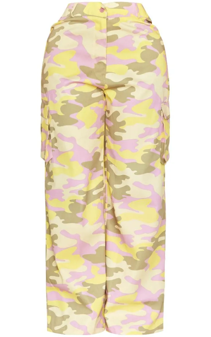 Shape Green Abstract Camo Print Pocket Detail Wide Leg Cargo Pants