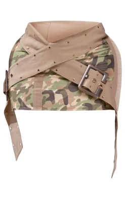 PrettyLittleThing Shape Camo Print Belted Mini Skirt Green