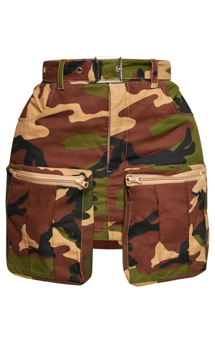 Shape Green Camo Print Pocket Detail Mini Skirt