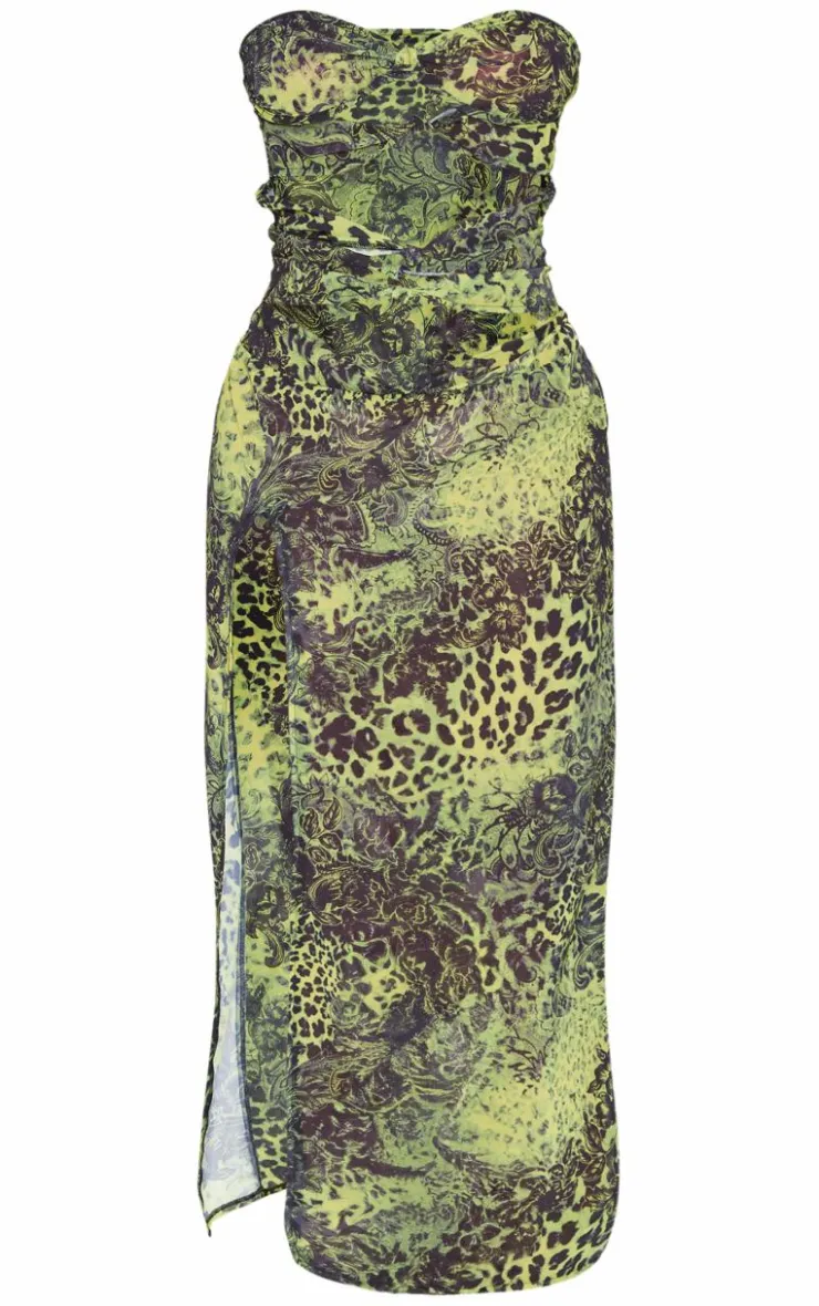 Shape Chiffon Leopard Printed Bandeau Cut Out Split Maxi Dress-PrettyLittleThing Sale