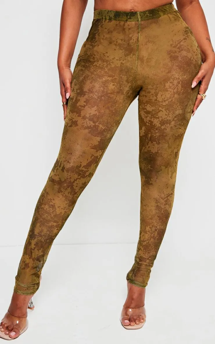 PrettyLittleThing Shape Mesh Tie Dye Print High Waist Leggings Green