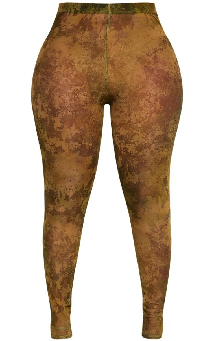 PrettyLittleThing Shape Mesh Tie Dye Print High Waist Leggings Green