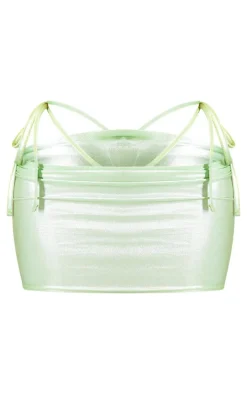 Discount PrettyLittleThing Shape Metallic Low Rise Mini Skirt Green