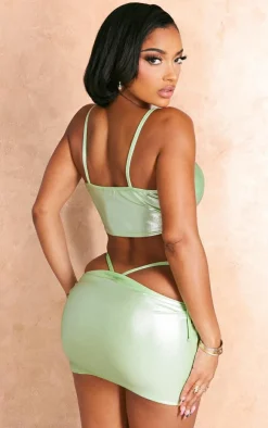 New PrettyLittleThing Shape Metallic Ruched Cup Bralet Green