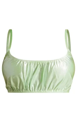 New PrettyLittleThing Shape Metallic Ruched Cup Bralet Green