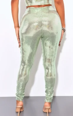 Hot PrettyLittleThing Shape Mirrored Sequin Leggings Green