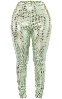Hot PrettyLittleThing Shape Mirrored Sequin Leggings Green