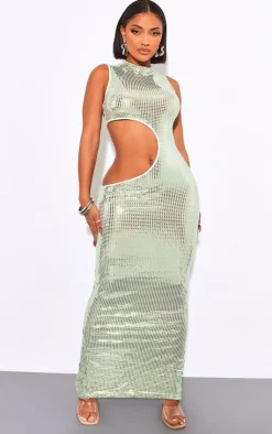 Shape Mirrored Sequin Cut Out Maxi Dress-PrettyLittleThing Online