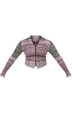 PrettyLittleThing Shape Pixel Camo Print Branded Double Zip Gym Top Green