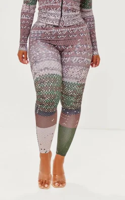 Best PrettyLittleThing Shape Pixel Camo Print Branded Gym Leggings Green