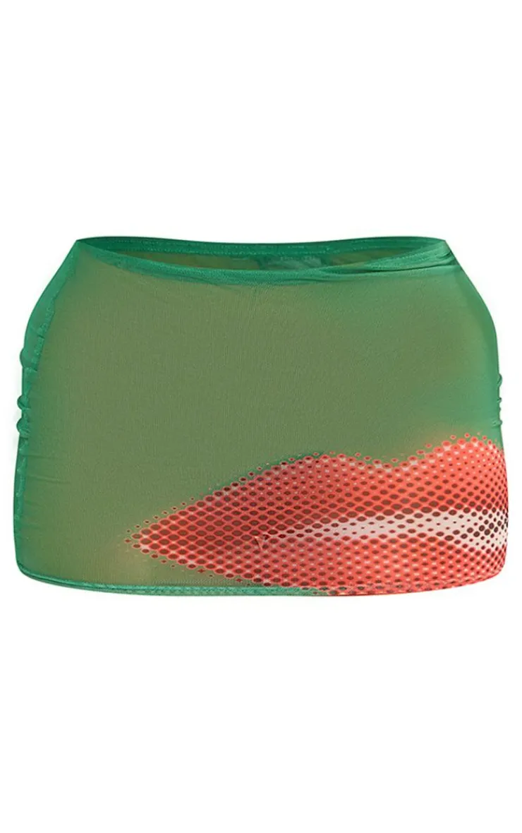 New PrettyLittleThing Shape Printed Mesh Mini Skirt Green
