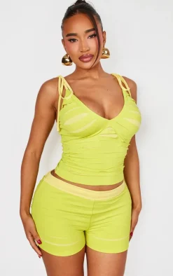 Best PrettyLittleThing Shape Seamless Shredded Shoulder Tie Crop Top Green