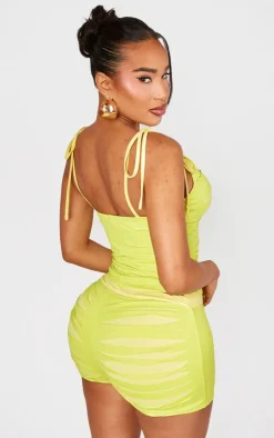 Best PrettyLittleThing Shape Seamless Shredded Shoulder Tie Crop Top Green