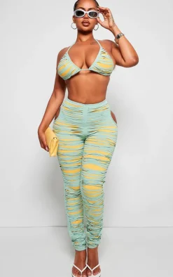PrettyLittleThing Shape Seamless Shredded Detail Skinny Pants Green