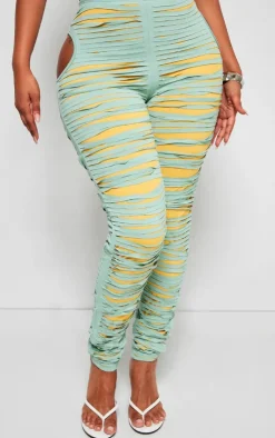 PrettyLittleThing Shape Seamless Shredded Detail Skinny Pants Green