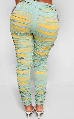 PrettyLittleThing Shape Seamless Shredded Detail Skinny Pants Green