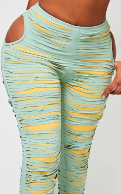 PrettyLittleThing Shape Seamless Shredded Detail Skinny Pants Green