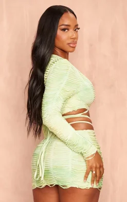 Discount PrettyLittleThing Shape Shredded Seamless Tie Crop Top Green