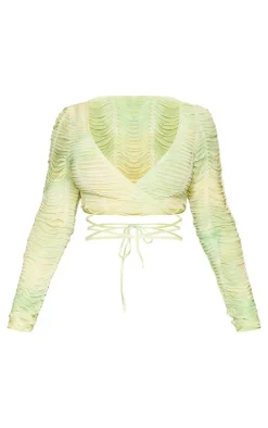 Discount PrettyLittleThing Shape Shredded Seamless Tie Crop Top Green