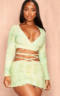 Discount PrettyLittleThing Shape Shredded Seamless Mini Skirt Green