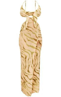 Shape Zebra Printed Mesh Knot Cut Out Maxi Dress-PrettyLittleThing Discount