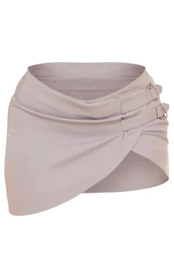 Clearance PrettyLittleThing Shape Buckle Detail Woven Mini Skirt Grey