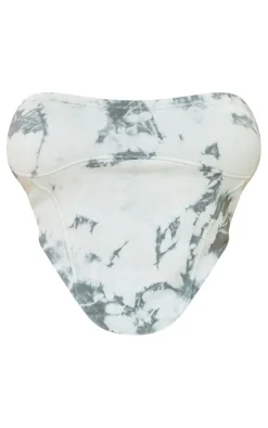 PrettyLittleThing Shape Camo Printed Seam Detail Bandeau Grey