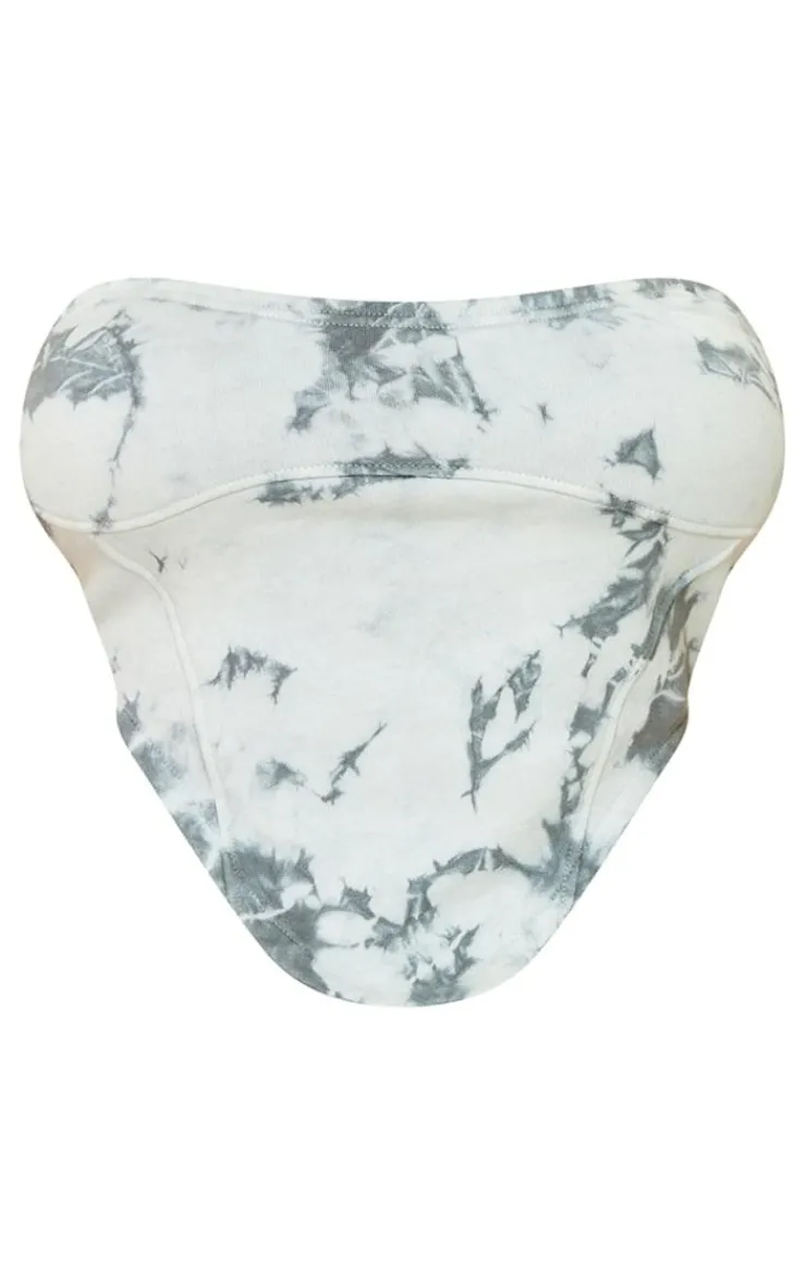PrettyLittleThing Shape Camo Printed Seam Detail Bandeau Grey