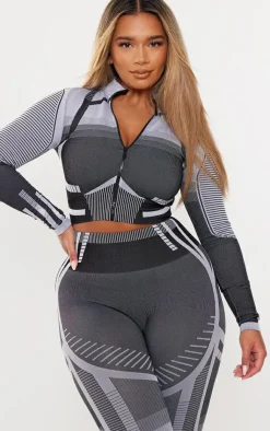 Outlet PrettyLittleThing Shape Contrast High Neck Long Sleeve Jacket Grey