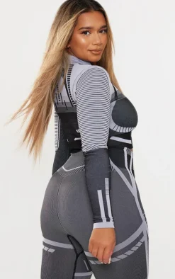 Outlet PrettyLittleThing Shape Contrast High Neck Long Sleeve Jacket Grey
