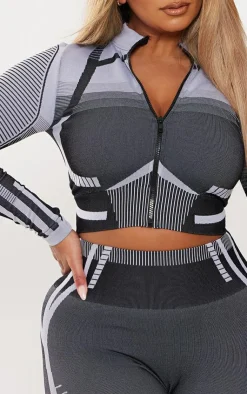 Outlet PrettyLittleThing Shape Contrast High Neck Long Sleeve Jacket Grey