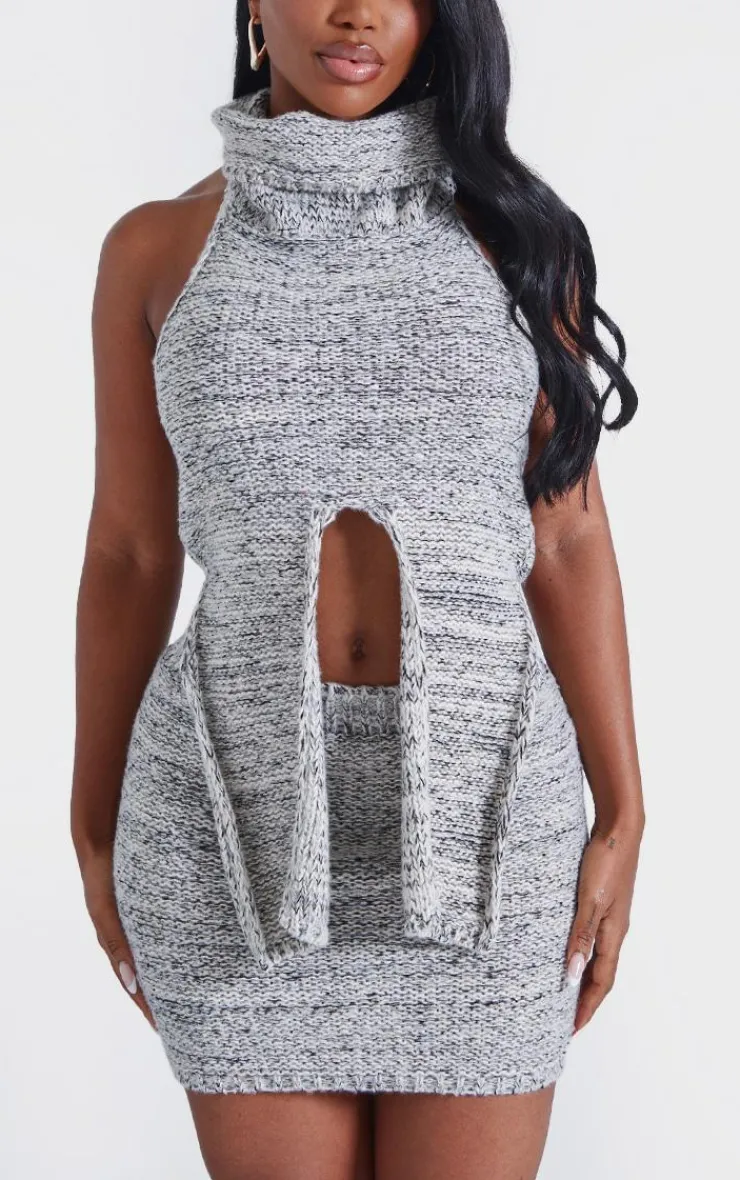 Sale PrettyLittleThing Shape Contrast Knit Mini Skirt Grey