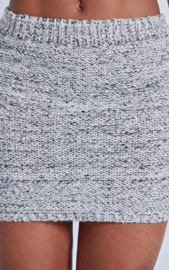 Sale PrettyLittleThing Shape Contrast Knit Mini Skirt Grey