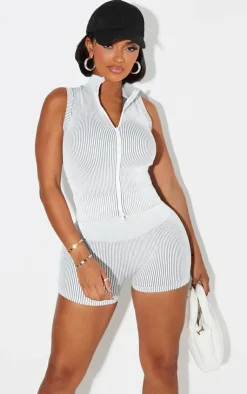 Outlet PrettyLittleThing Shape Contrast Snatched Rib Sleeveless Zip Front Top Grey