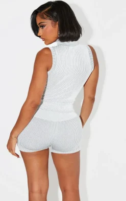 Outlet PrettyLittleThing Shape Contrast Snatched Rib Sleeveless Zip Front Top Grey