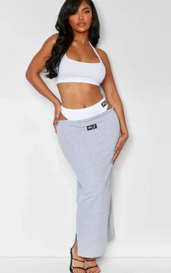 Online PrettyLittleThing Shape Cotton Badge Panties Insert Maxi Skirt Grey