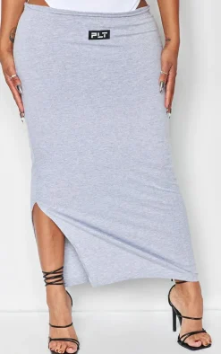 Online PrettyLittleThing Shape Cotton Badge Panties Insert Maxi Skirt Grey